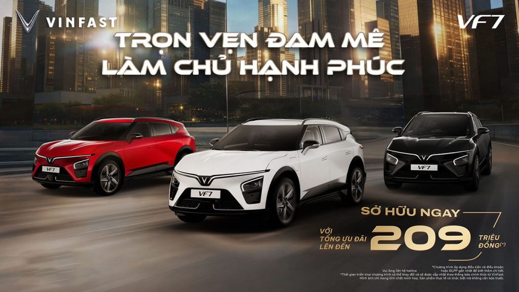 Với VF 7, hành trình ấy không chỉ trọn vẹn hơn nhờ thiết kế cá tính, vận hành mạnh mẽ và công nghệ hỗ trợ lái tiên tiến, mà còn nhẹ nhàng hơn khi mọi chi phí đều được tối ưu để bạn an tâm tận hưởng từng chuyến đi: